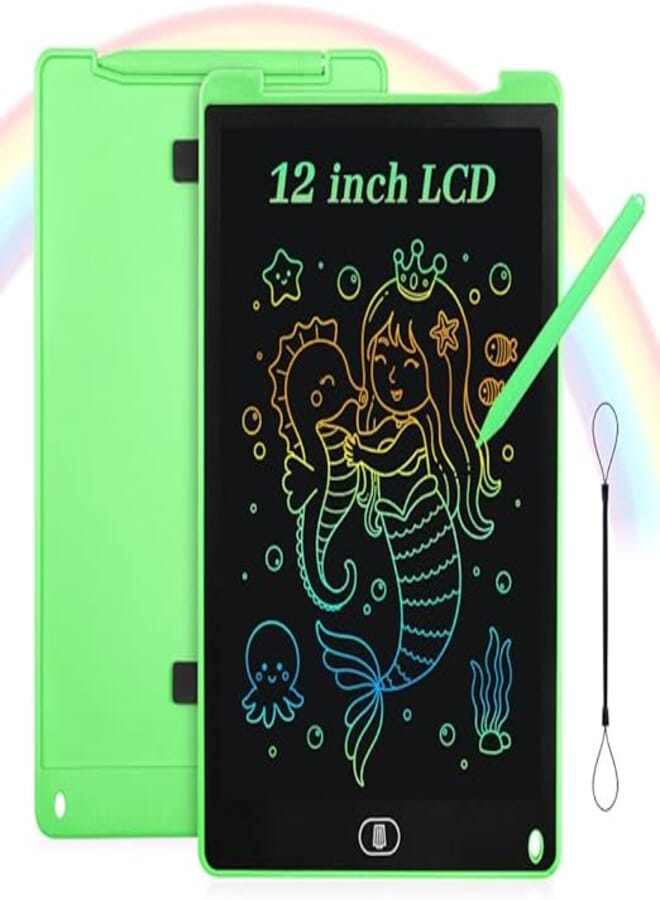 Coolzon 12 Inch Colorful LCD Writing Tablet for Children and Adults Suitable for Portable LCD Writing Tablet Magic Drawing Large Gifts for 3 4 5 6 7 Years Boys Girls (Green)